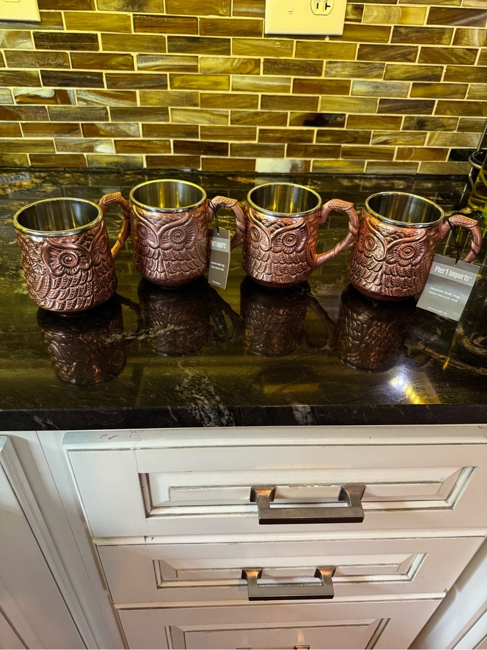 Pier 1 Copper-Tone Owl Moscow Mule Mugs - Set of 4